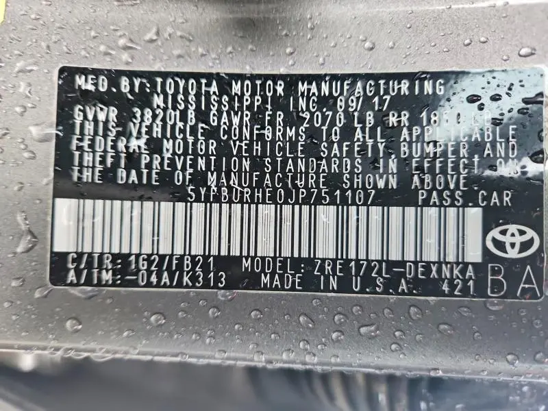 2018 TOYOTA COROLLA LE  