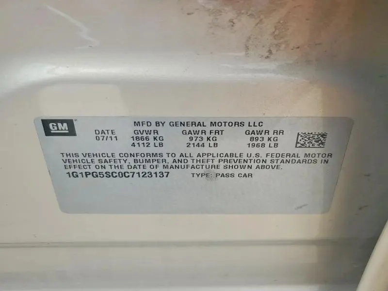 2012 CHEVROLET CRUZE LT  