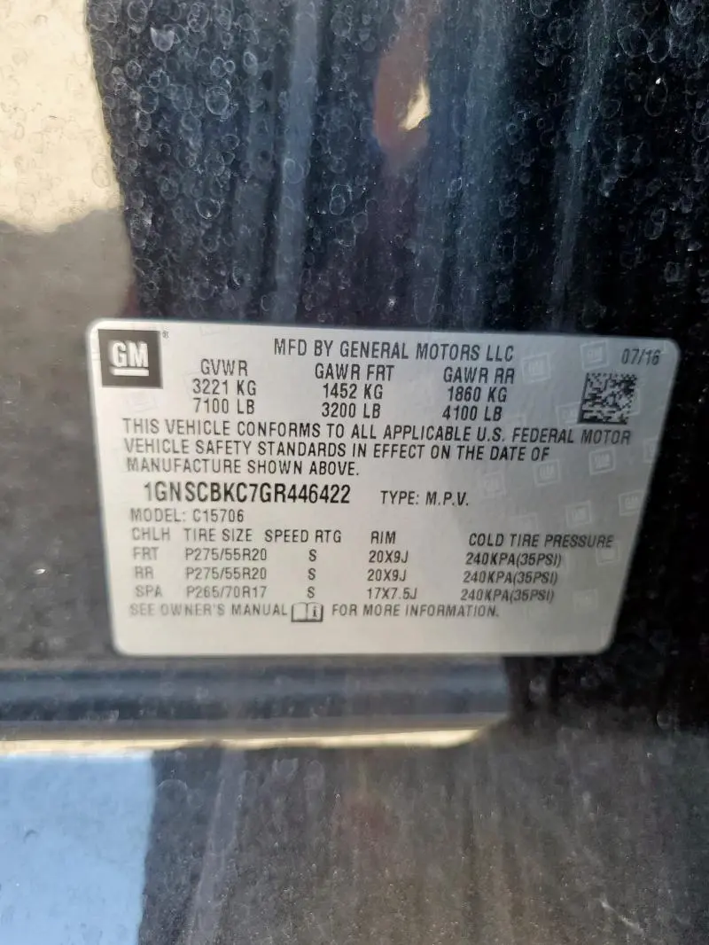 2016 CHEV TAHOE C150   
