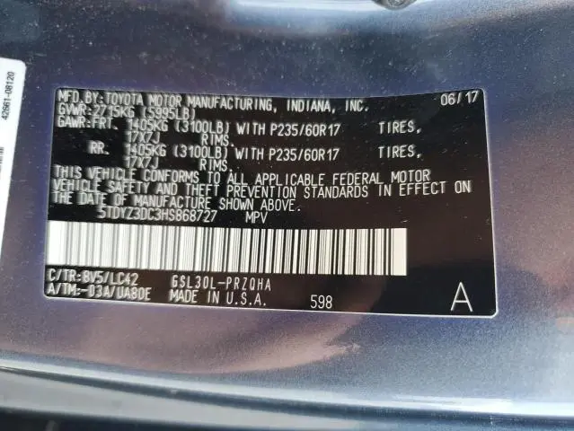 2017 TOYOTA SIENNA XLE  