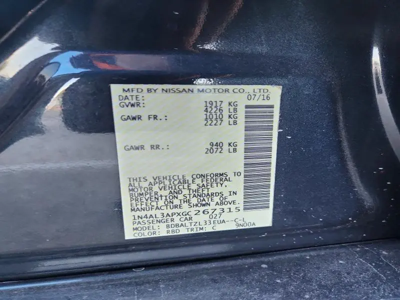 2016 NISSAN ALTIMA 2.5 SL  