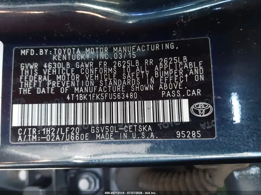 2015 TOYOTA CAMRY XSE V6