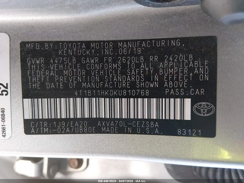 2019 TOYOTA CAMRY SE
