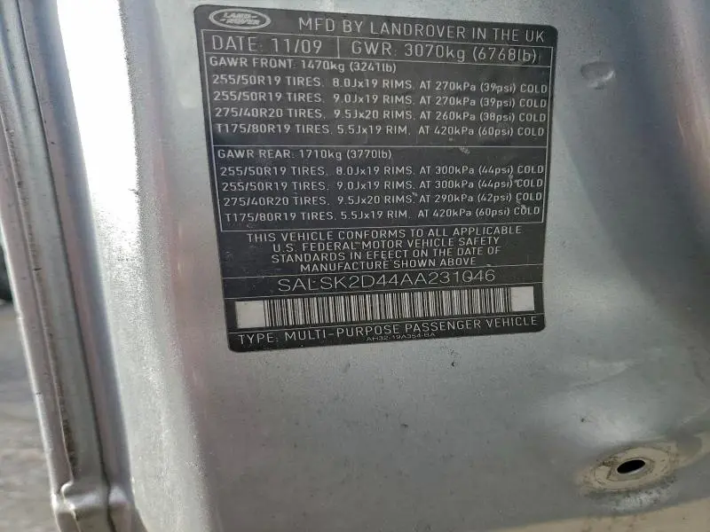 2010 LAND ROVER RANGE ROVER SPORT LUX  