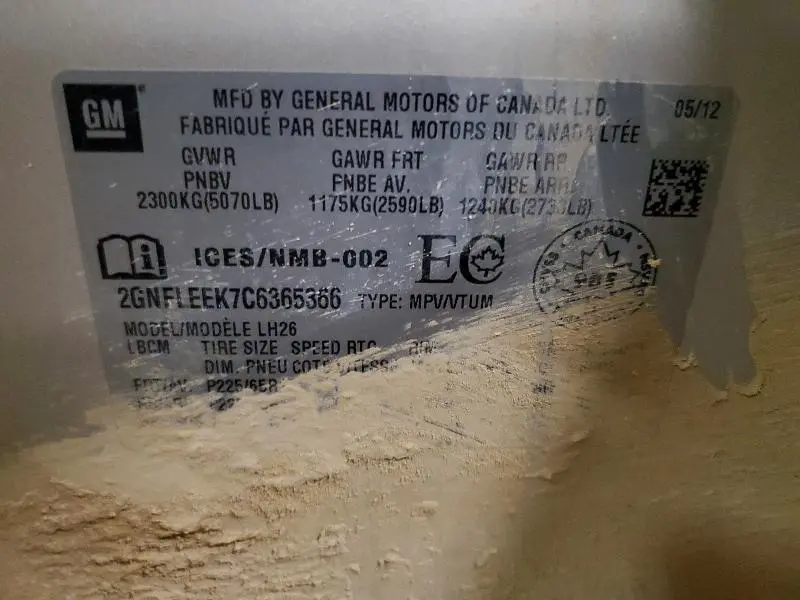 2012 CHEVROLET EQUINOX LT  