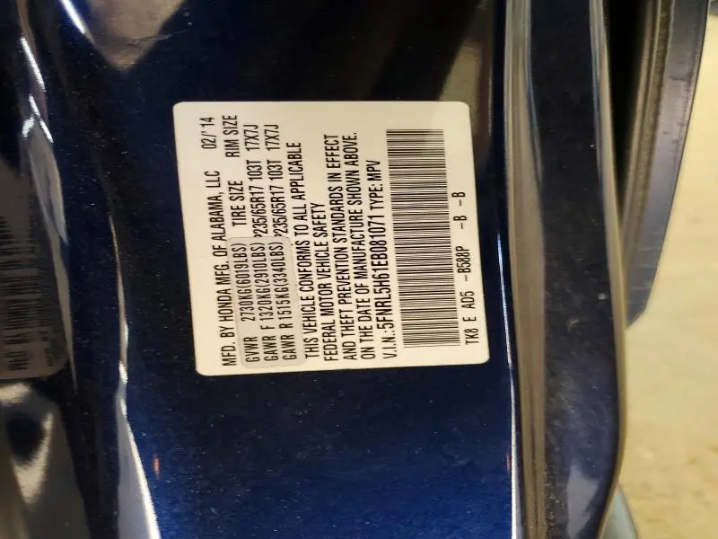 2014 HONDA ODYSSEY EXL  