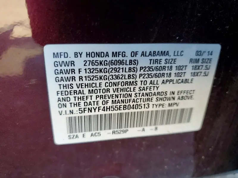 2014 HONDA PILOT EXL  
