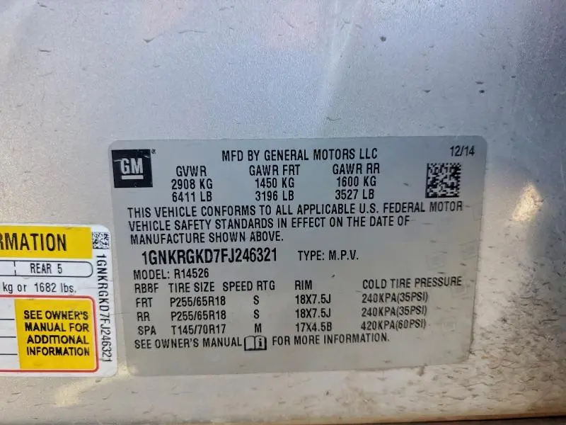 2015 CHEVROLET TRAVERSE LT  