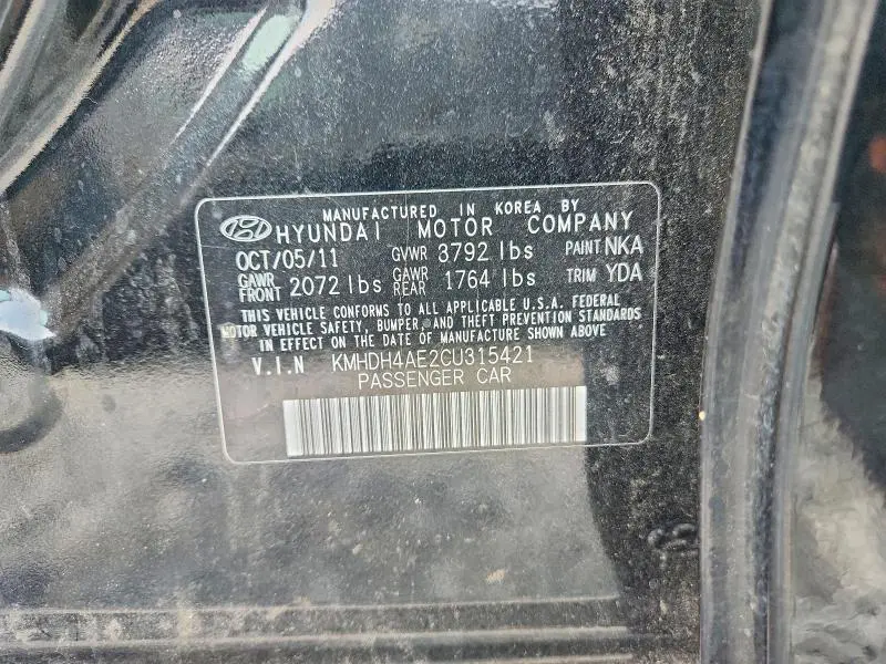 2012 HYUNDAI ELANTRA LIMITED  