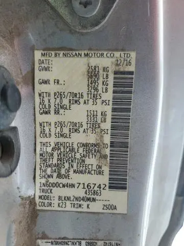 2017 NISSAN FRONTIER SV  