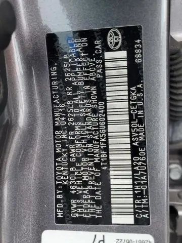 2016 TOYOTA CAMRY LE  