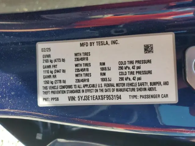 2025 TESLA MODEL 3   