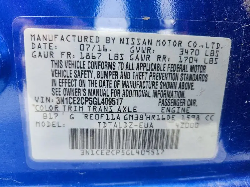 2016 NISSAN VERSA NOTE SV  