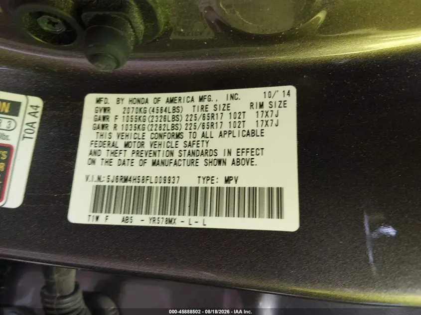 2015 HONDA CR-V EX