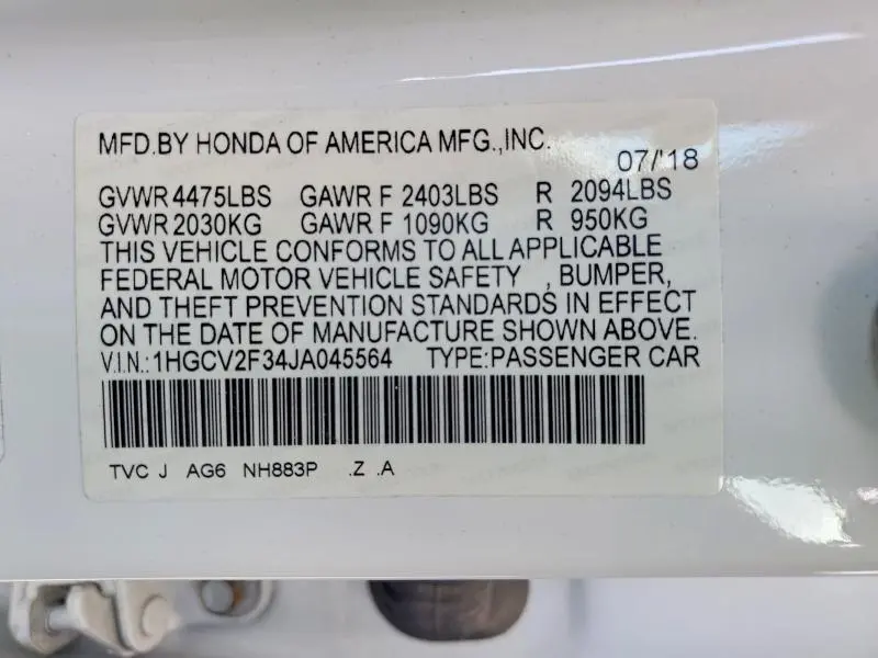 2018 HONDA ACCORD SPORT  