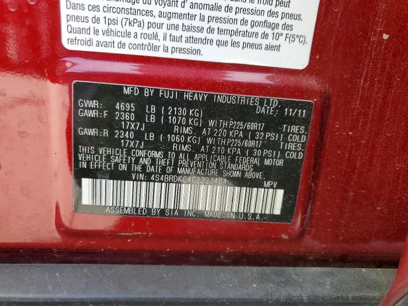 2012 SUBARU OUTBACK 3.6R LIMITED  