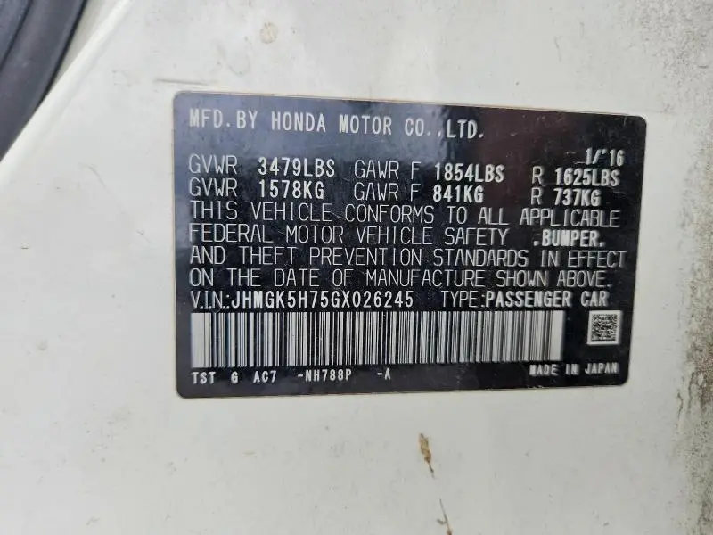 2016 HONDA FIT EX  