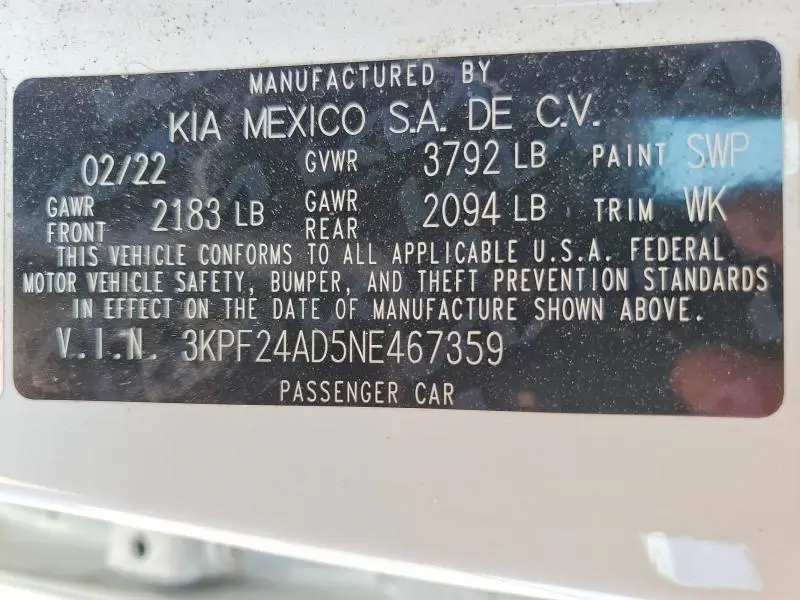 2022 KIA FORTE LXS  