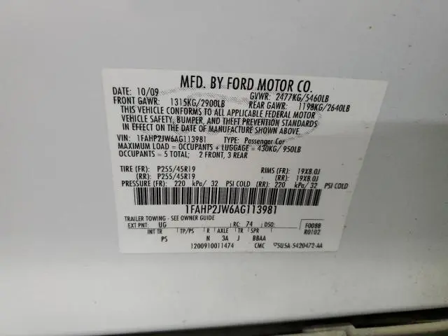 2010 FORD TAURUS LIMITED  