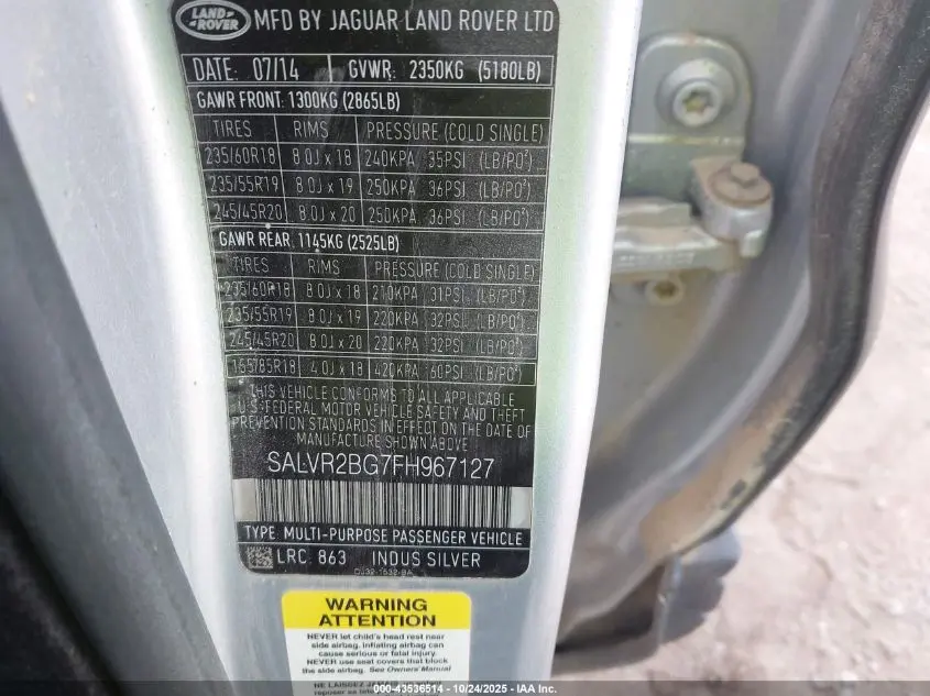 2015 LAND ROVER RANGE ROVER EVOQUE PURE