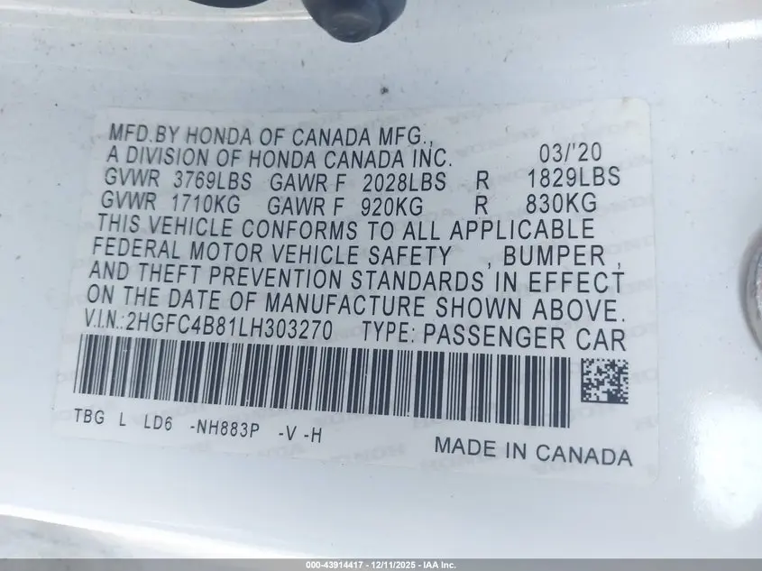 2020 HONDA CIVIC SPORT