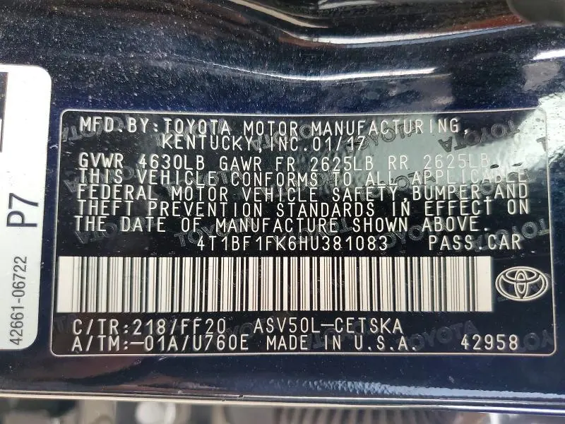 2017 TOYOTA CAMRY SE  