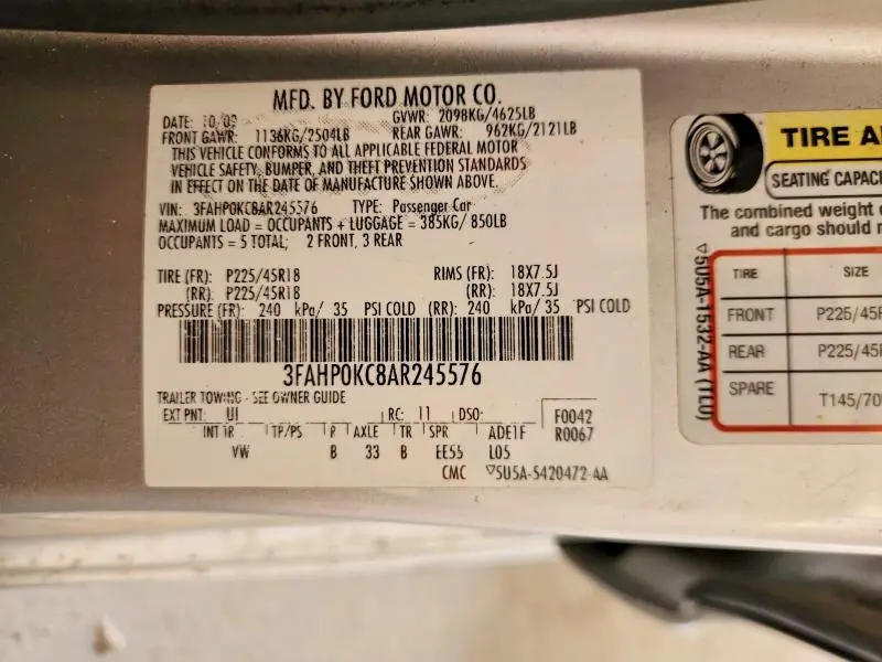 2010 FORD FUSION SPORT  