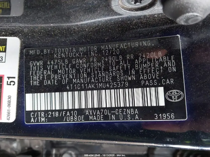 2021 TOYOTA CAMRY LE