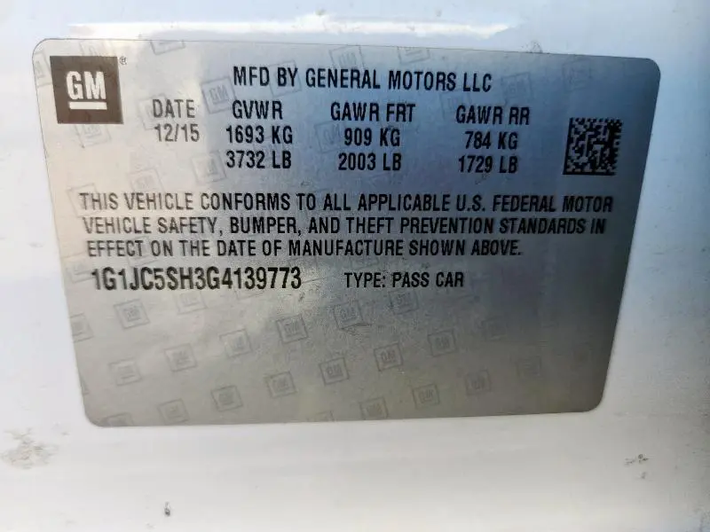 2016 CHEVROLET SONIC LT  