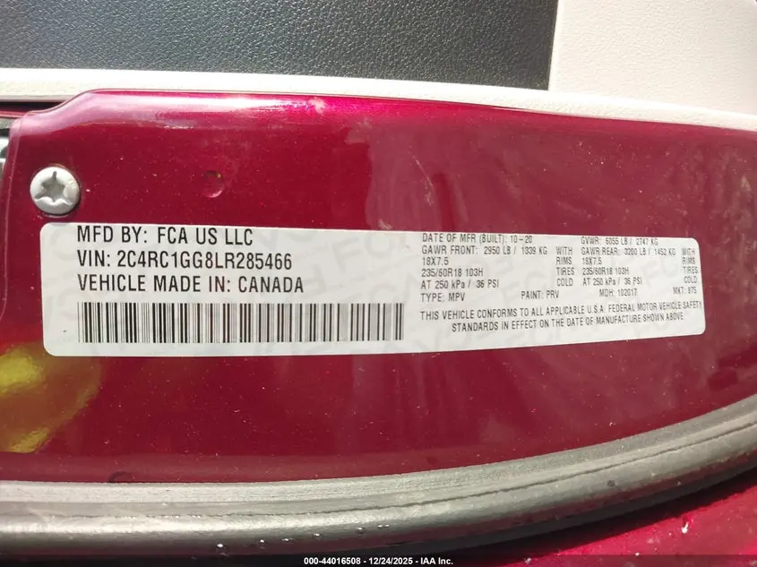 2020 CHRYSLER PACIFICA LIMITED