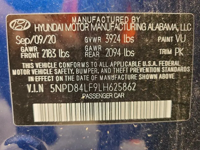 2020 HYUNDAI ELANTRA SEL  