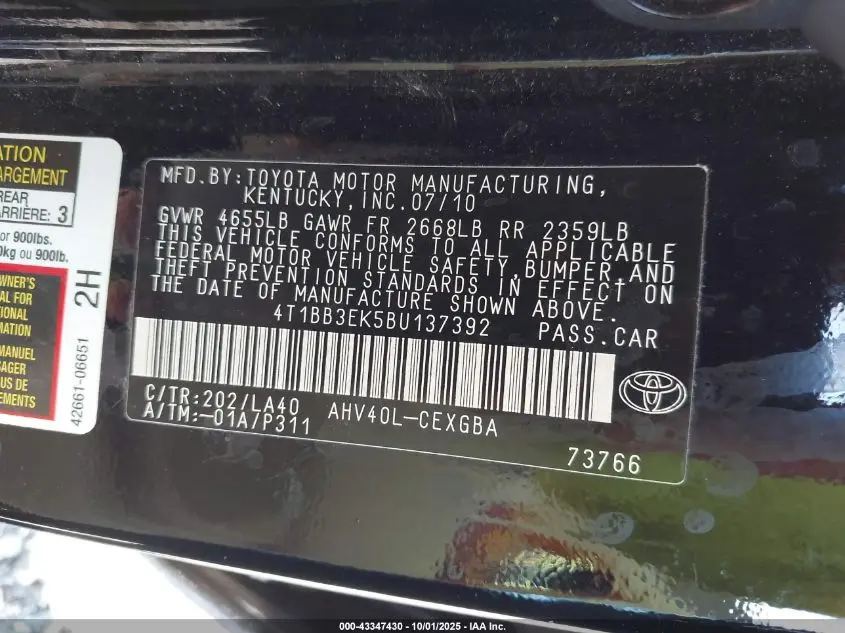 2011 TOYOTA CAMRY HYBRID  