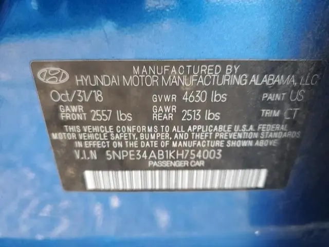 2019 HYUNDAI SONATA LIMITED TURBO  