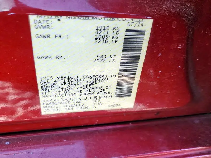 2015 NISSAN ALTIMA 2.5 S  