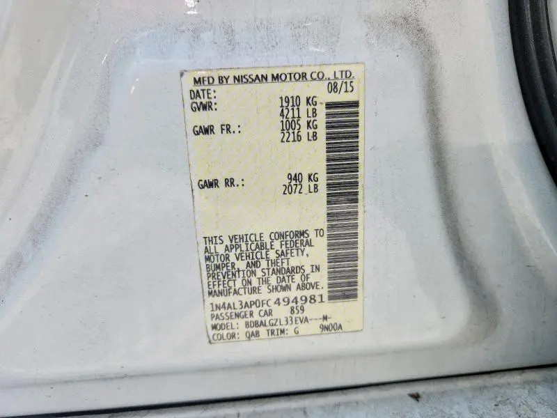 2015 NISSAN ALTIMA 2.5 S  