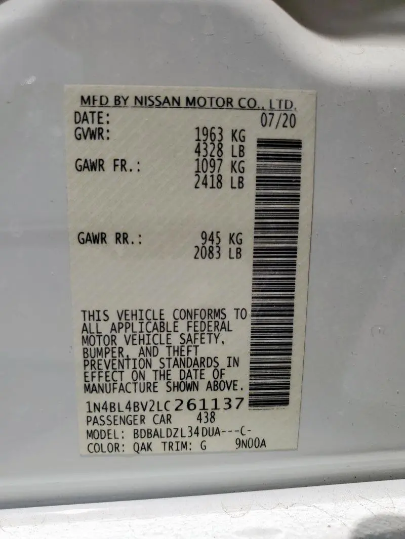 2020 NISSAN ALTIMA S  