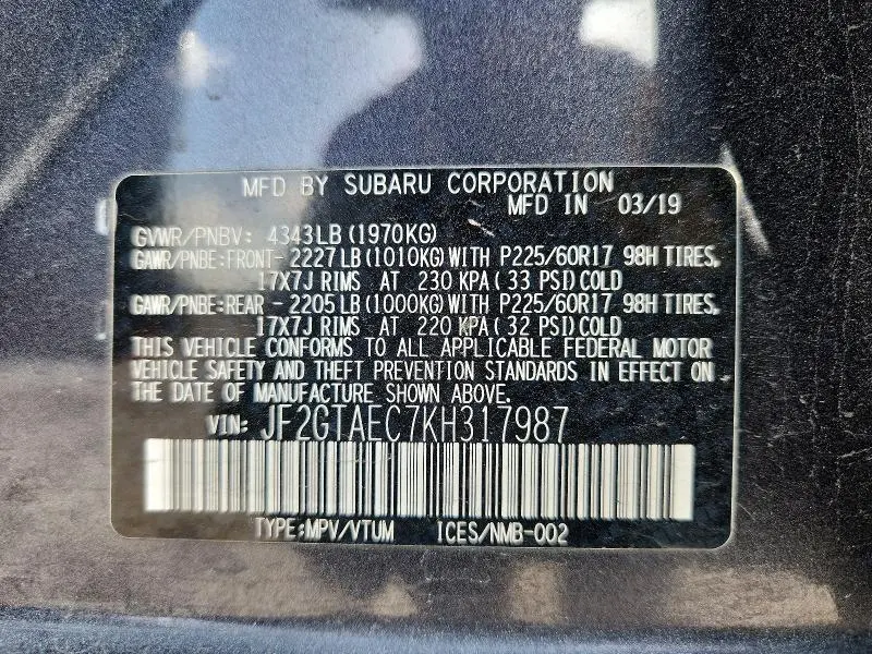 2019 SUBARU CROSSTREK PREMIUM  