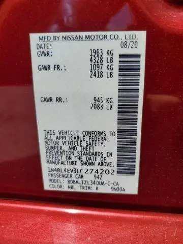 2020 NISSAN ALTIMA SL  