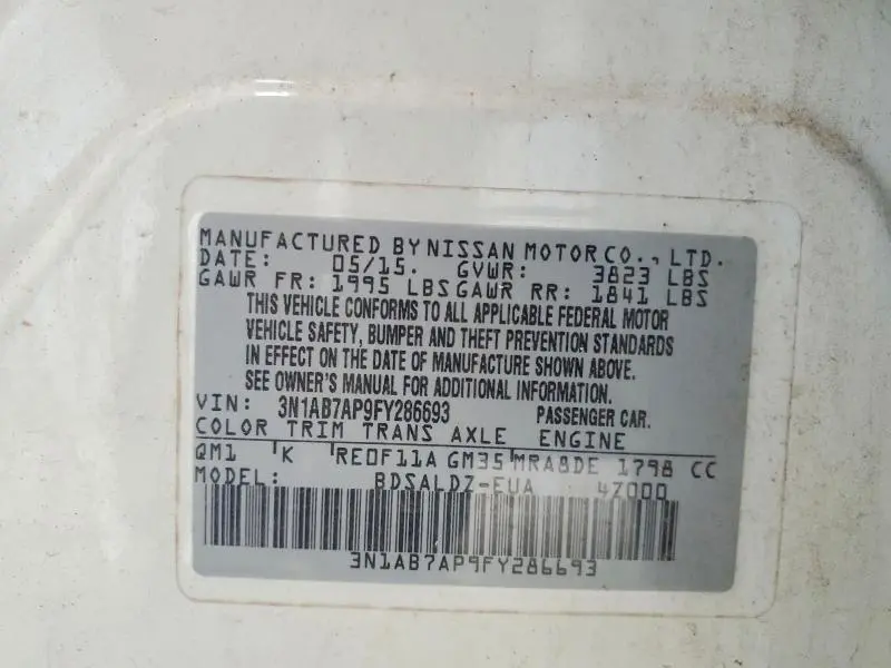 2015 NISSAN SENTRA SV  