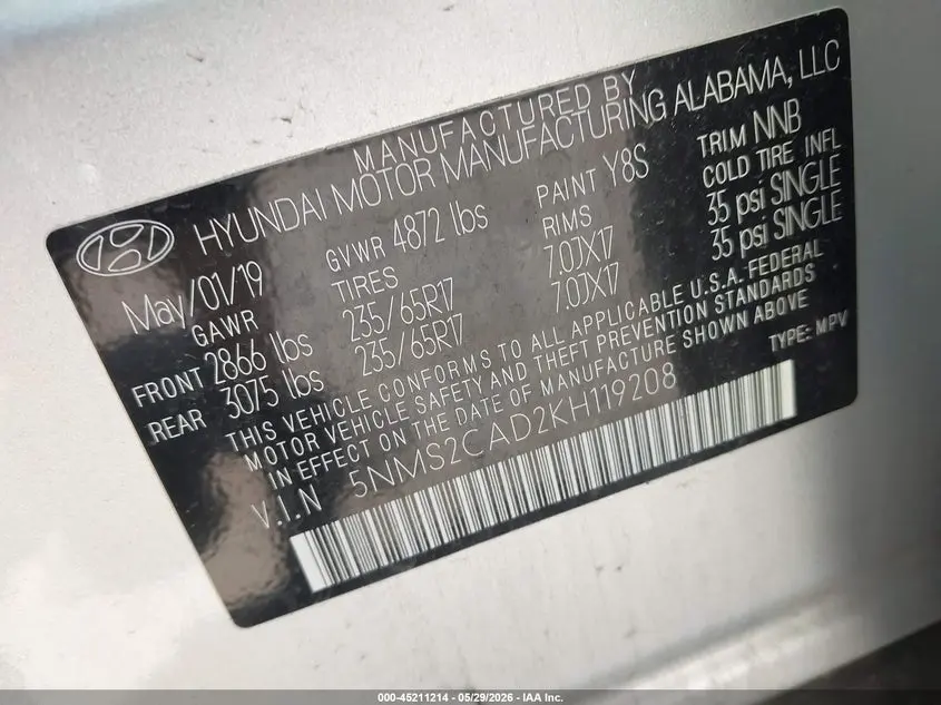 2019 HYUNDAI SANTA FE SE