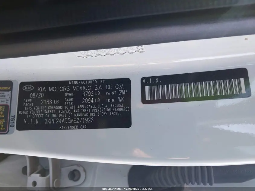 2021 KIA FORTE LXS