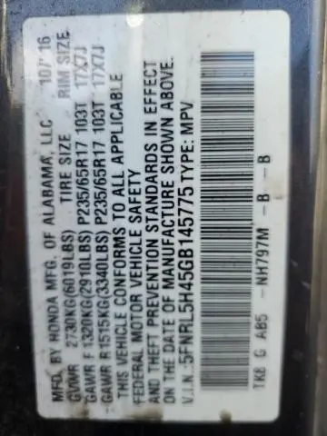 2016 HONDA ODYSSEY EX  