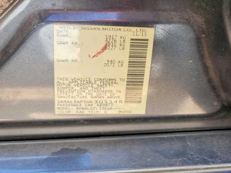 2016 NISSAN ALTIMA 2.5 S  