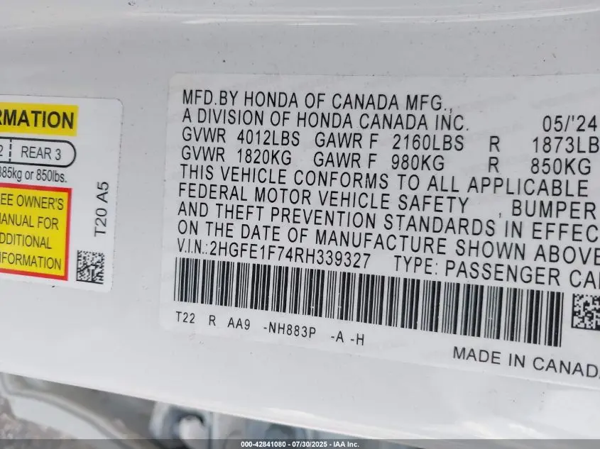 2024 HONDA CIVIC EX