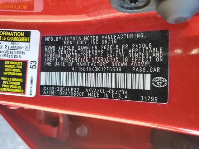 2019 TOYOTA CAMRY XSE  