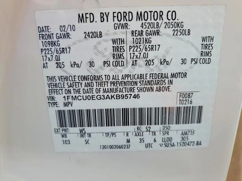 2010 FORD ESCAPE LIMITED  