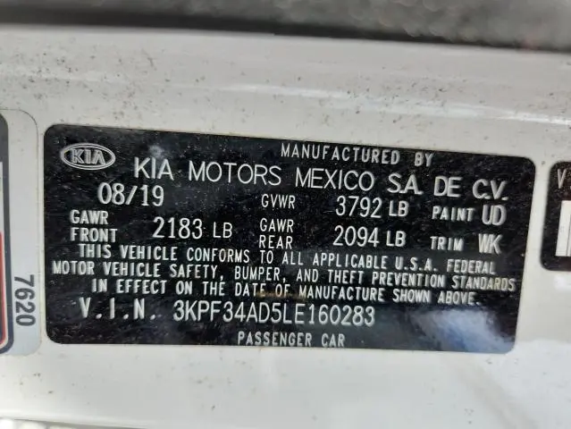 2020 KIA FORTE GT LINE  