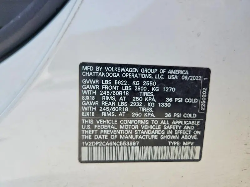 2022 VOLKSWAGEN ATLAS SE  
