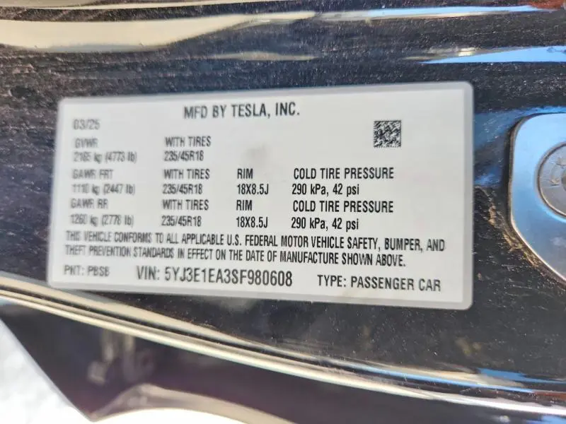 2025 TESLA MODEL 3   