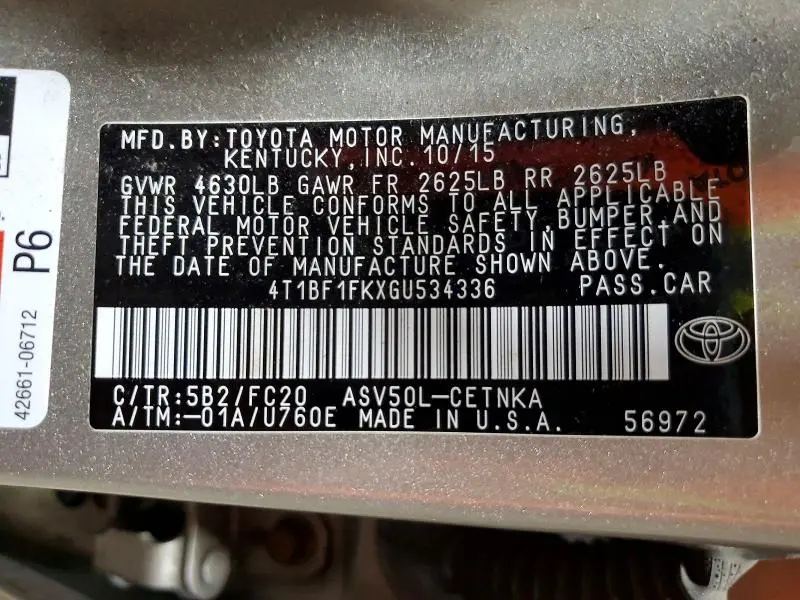 2016 TOYOTA CAMRY LE  